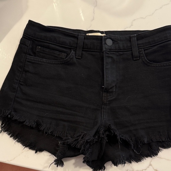 L'AGENCE Black Frayed Jean Shorts - Picture 1 of 3